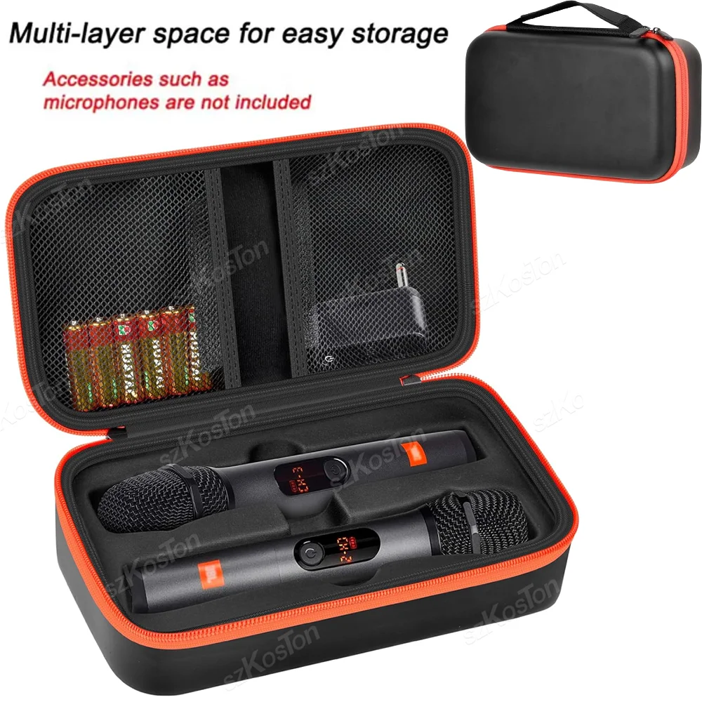 Portable Eva Wireless Microphone Storage Bag Carrying Case Compatible with JBL Wireless Two Microphone System for Trip Camping