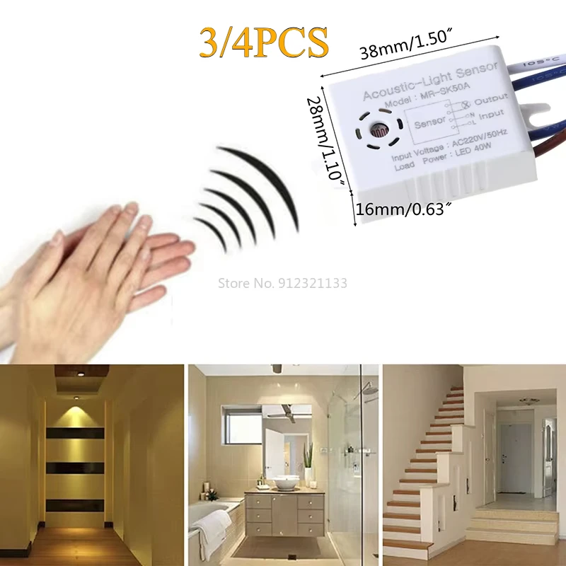 3 piezas Sensor de luz interruptor Detector sonido Sensor de voz inteligente encendido automático apagado Control de hogar inteligente para pasillo baño almacén escalera