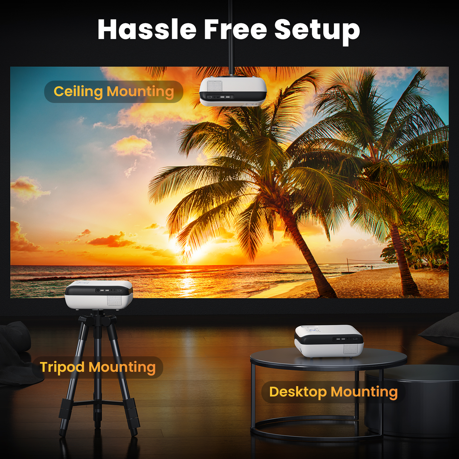 HOPVISION Beamer, Full HD 1080P, Bluetooth, 4K-Unterstützung, Tragbar Mini Heimkino-Projektor, Kompatibel mit Smartphone/HDMI/USB/AV