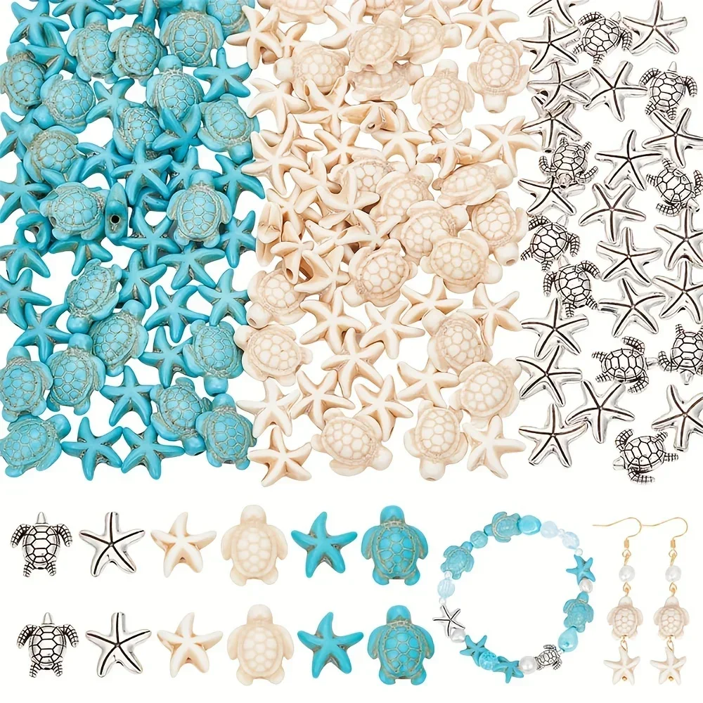 20/40 pçs adorável oceano temático tartaruga estrela do mar turquesa contas para diy jóias fazendo festas de férias de verão presentes acessórios