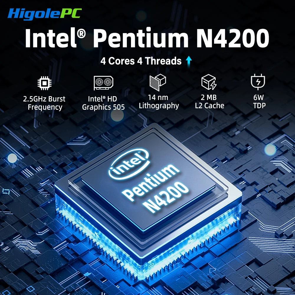 Higole F3APL 8'' Fanless Mini PC with Screen Intel N4200 Windows 10 WiFi5 4GB 64GB 2340mAh 4K Laptop Desktop PC Mini Computers