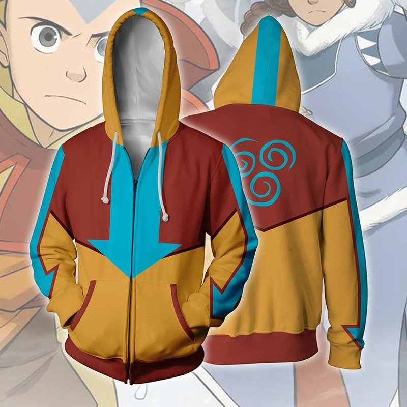 애니메이션 아바타 마지막 Airbender 3D 인쇄 후드 남성 여성 패션 스웨터 지퍼 까마귀 코스프레 Tracksuits 남자 자켓 코트