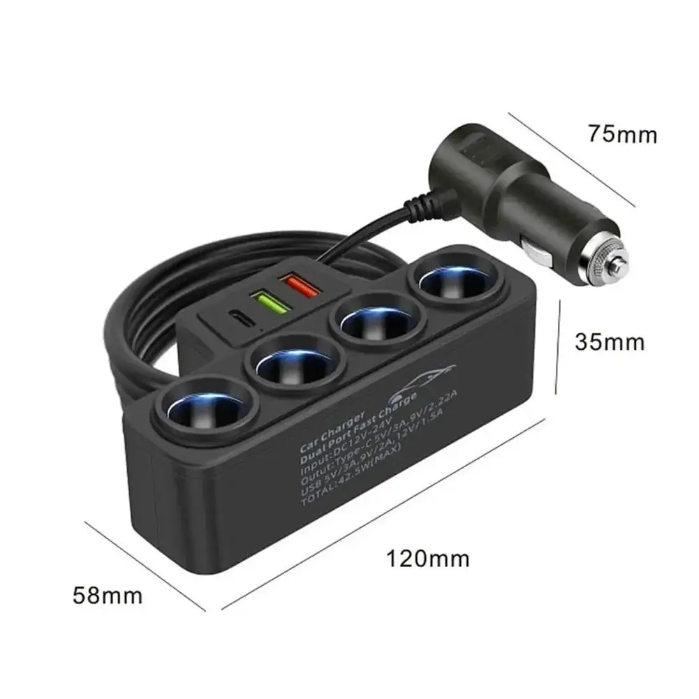 12 V/24 V Sigarettenaansteker Adapter Nieuwe 4-Socket 3.1A Oplader Oplader USB Auto USB + QC3.0 + PD3.1A Accessoires Poort USB 120 W