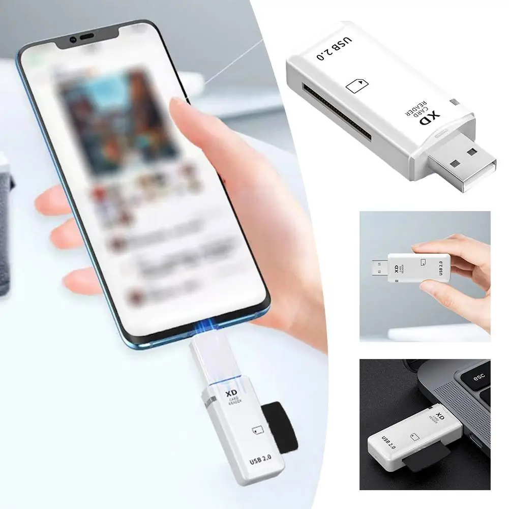 USB2.0 高速カードリーダー、ポータブルアイボリーホワイト XD シングルポートカードリーダー、iOS および強力な互換性のあるケーブルアダプター