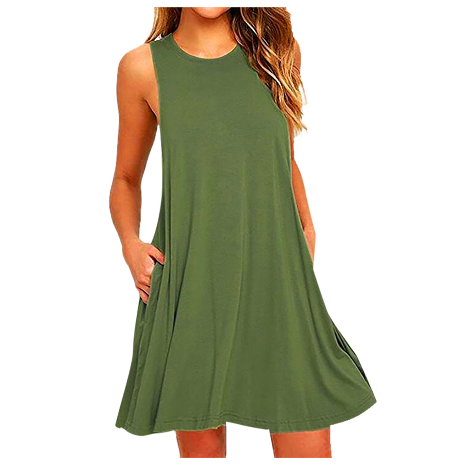 Robe de soirée plissée pour femmes, tenue de plage décontractée, couleur unie, poches au-dessus du genou