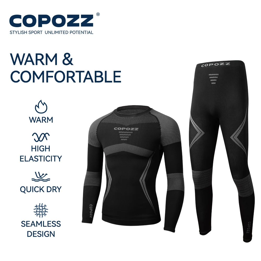 COPOZZ ผู้ชายผู้หญิงสกีชุดชั้นในชุดด่วนแห้งอเนกประสงค์การบีบอัดวอร์มแน่นสโนว์บอร์ดเสื้อและกางเกงผู้ใหญ่