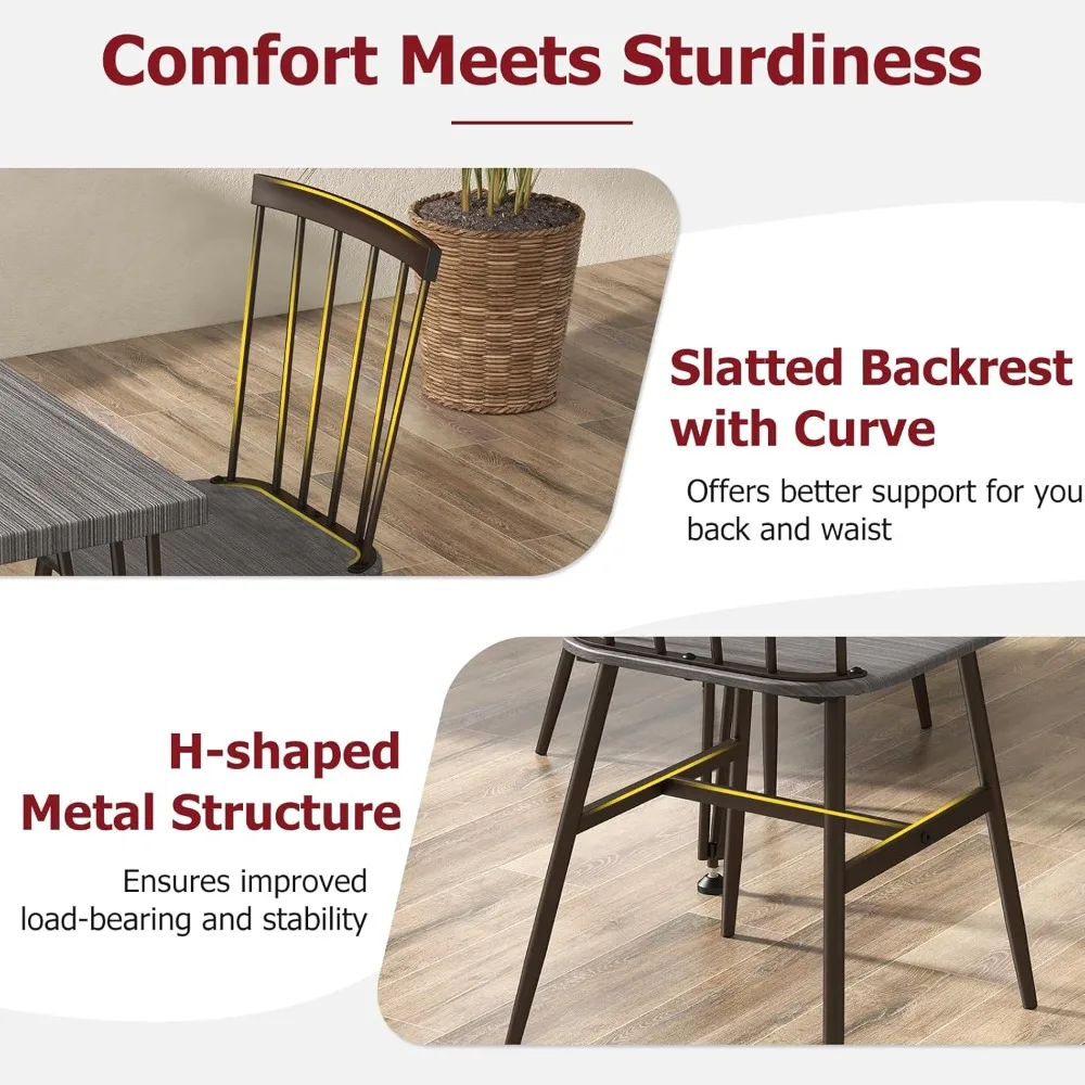 Dining Table Set for 4, Kitchen Table and Chairs Set of 4 w/Metal Frame, 360° Swivel Feet, Space-Saving Dinette Table