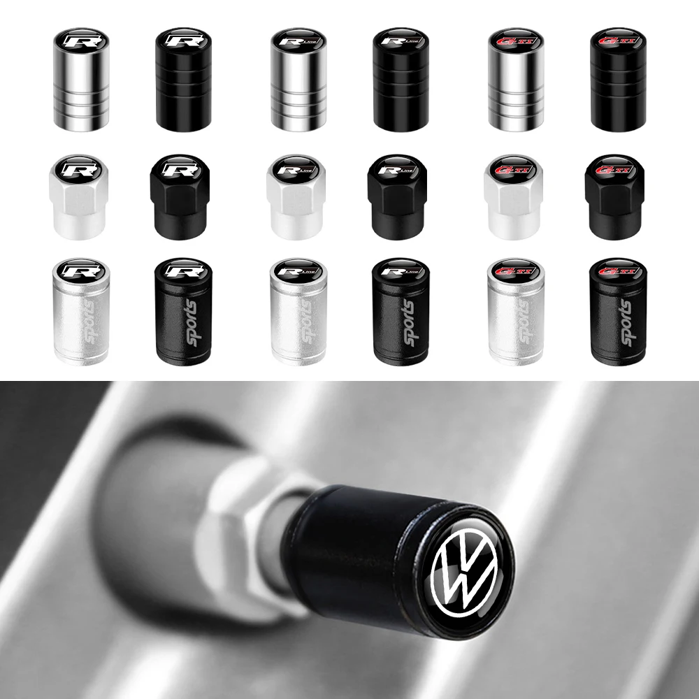 4Pcs Metal Car Wheel Tire Valve Caps Cover Accessorie For Volkswagen GTI Golf 6 7 Polo VW R-Line CC Passat B6 Tiguan Tharu Jetta