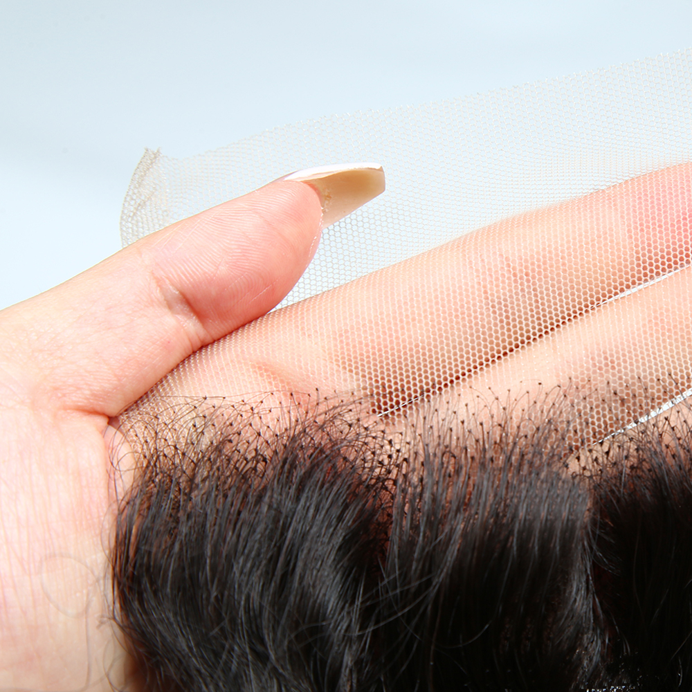 ブラジルの深い巻き毛のレース留め,透明な人間の髪の毛,スイスのレース,肌を溶かす,小さな結び目,5x5