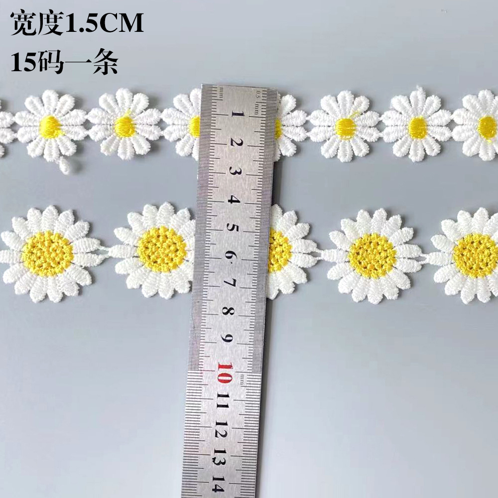 3/5 jardas amarelo sol flor margarida bordado rendas acessórios de roupas solúvel em água renda têxtil para casa tecido cama diy earrin