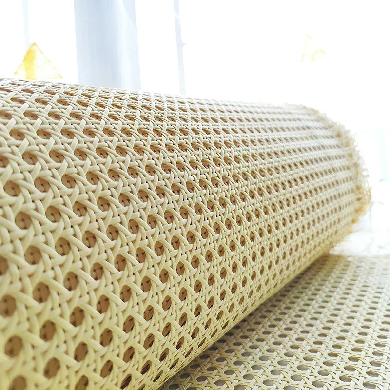 Yellow Coffee Primary Color Vinyl Cane Webbing Wicker Grid Rattan Roll Weaving Material for Chair Cabinet Furniture Decor Hot
