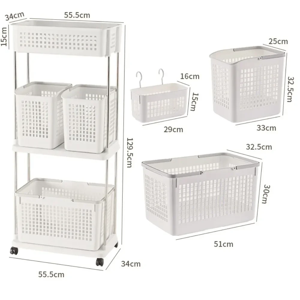 Carrello portaoggetti Carrello portaoggetti per vestiti sporchi Carrello portaoggetti per lavanderia Strato Scaffale per lavaggio bagno Carrello portaoggetti da bagno multifunzionale