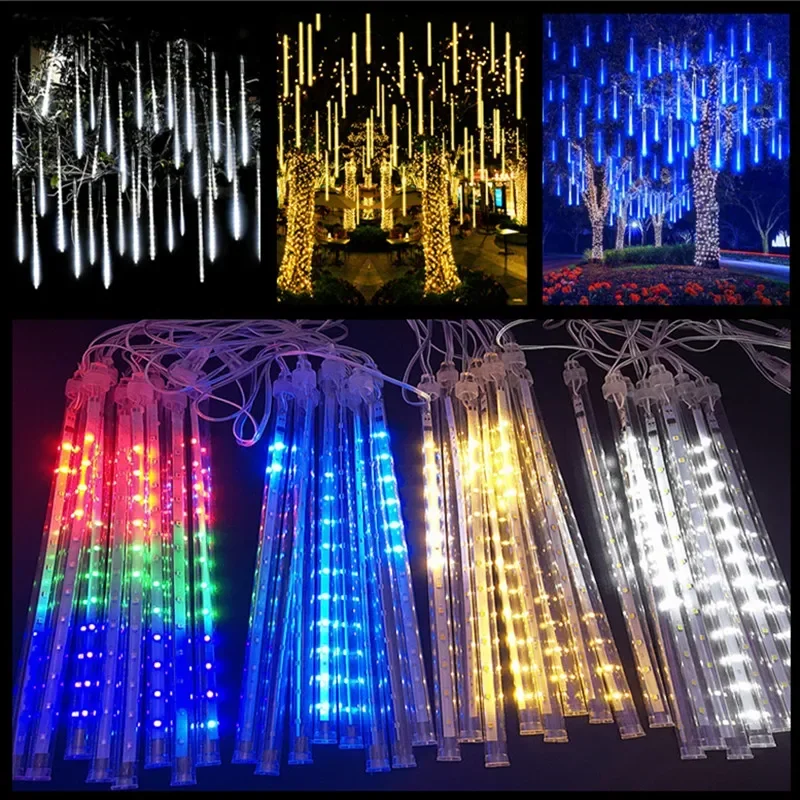 1/2/3/4 Set Outdoor LED Meteor Shower Lights Falling Rain Drop Fairy String Light for New Year Christmas Party Garden Decoration