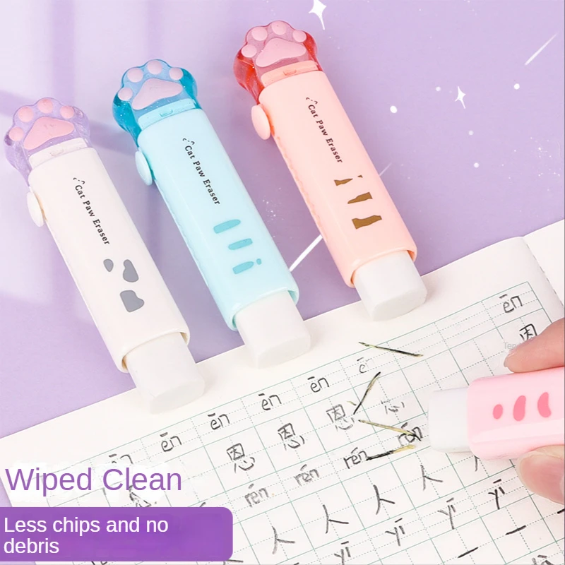 1 pçs kawaii push-pull design gato pata borracha borrachas estudante ferramenta de correção crianças escola material de escritório presente criativo papelaria