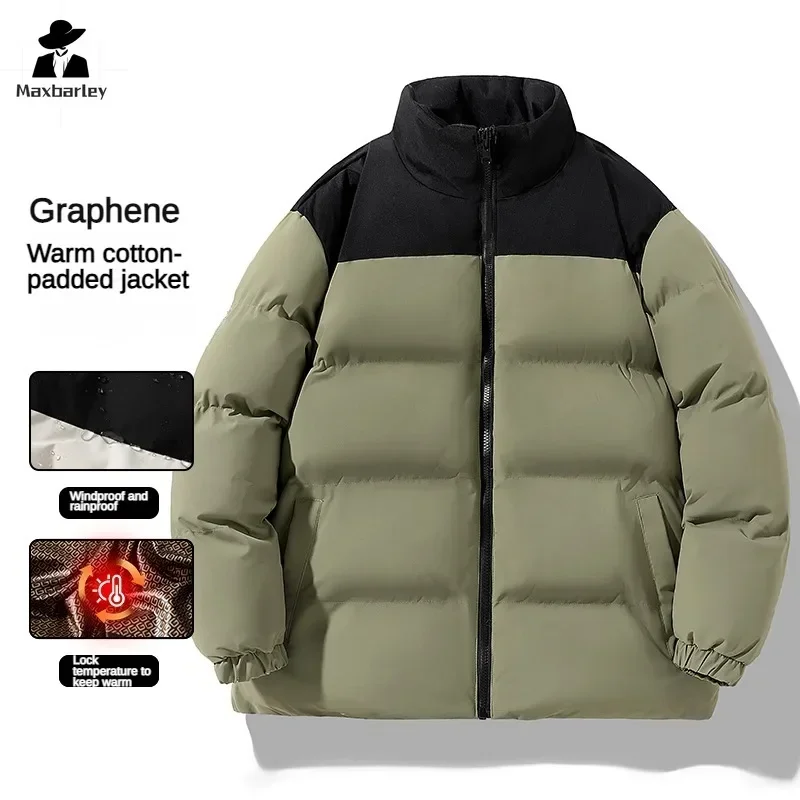 Jaqueta de inverno masculina clássica moda emenda gola à prova de vento parka coreano feminino masculino all-match para baixo algodão acolchoado casaco