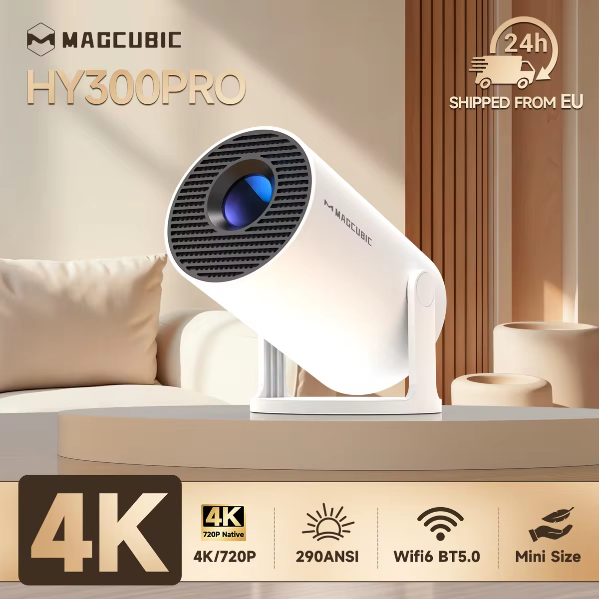 Proyector Magcubic 4K Android 11 HY300 Pro Wifi6 290ANSI Allwinner H713 BT5.0 1080P 1280*720P Cine Proyector portátil al aire libre