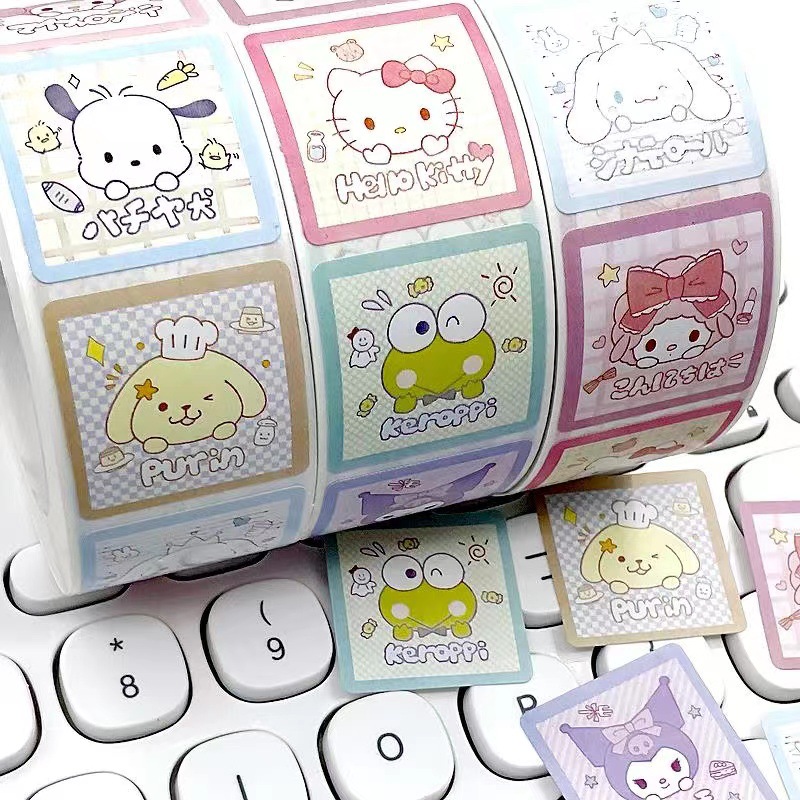 500 pçs/rolo sanrio adesivo kawaii kuromi olá kitty p cinnamoroll dos desenhos animados crianças recompensa adesivos presente decoração decalques brinquedos