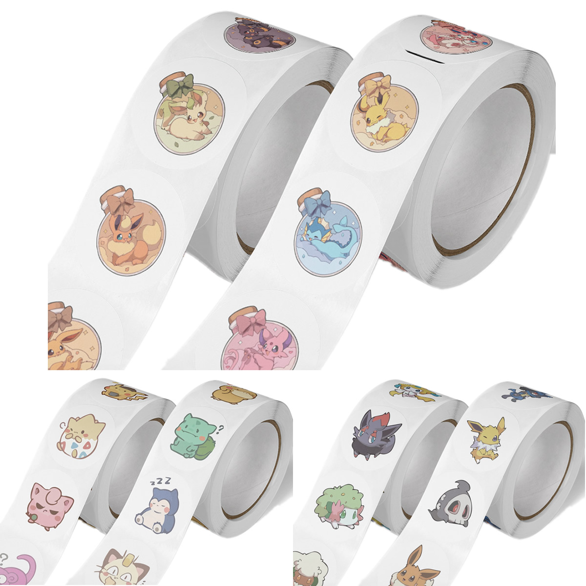 500pcs/Roll 만화 Pokemones 스티커 Kawaii Anime Eevee Diy Pvc 노트북 데칼 장식 Stiker 어린이 보상 장난감 소녀 선물