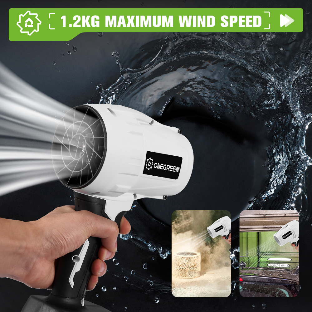 ONEGREEN 2000 W bürstenloser elektrischer Turbogebläse, Strahlventilator, 200 m/s, Handluftgebläse, heftiges Blaswerkzeug für Makita 18 V-Batterie