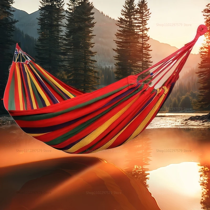 Outdoor canvas hammock, hanging rope hammock, portable indoor and outdoor hammock, suitable for camping and backyard use