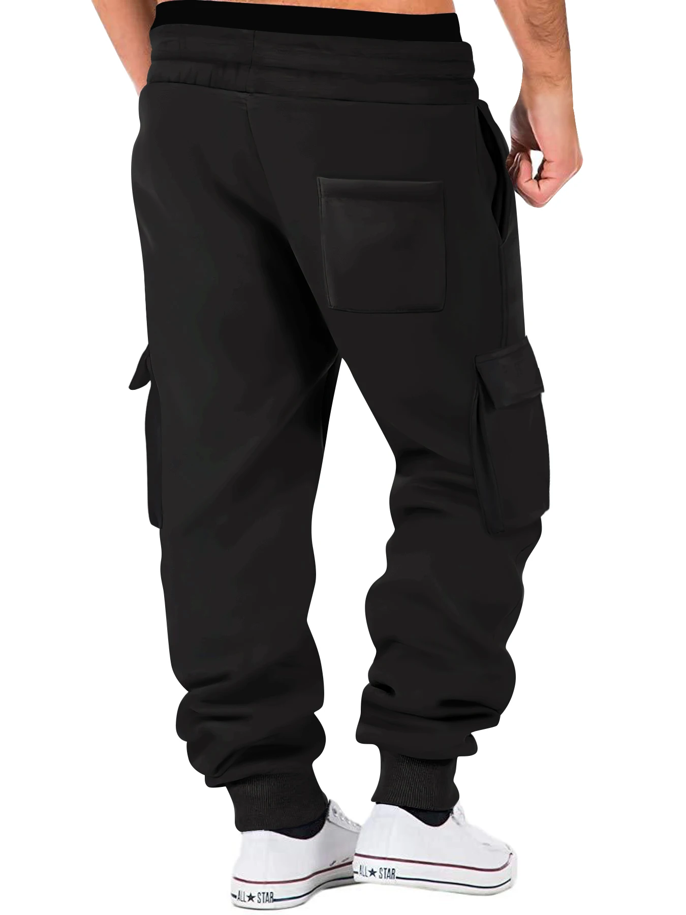 ผู้ชายกางเกงผ้าฝ้าย Multi-Pocket Micro-Elastic กีฬา Casual กางเกงฟิตเนส Joggers ขนแกะอุ่นกางเกงผู้ชายกางเกง