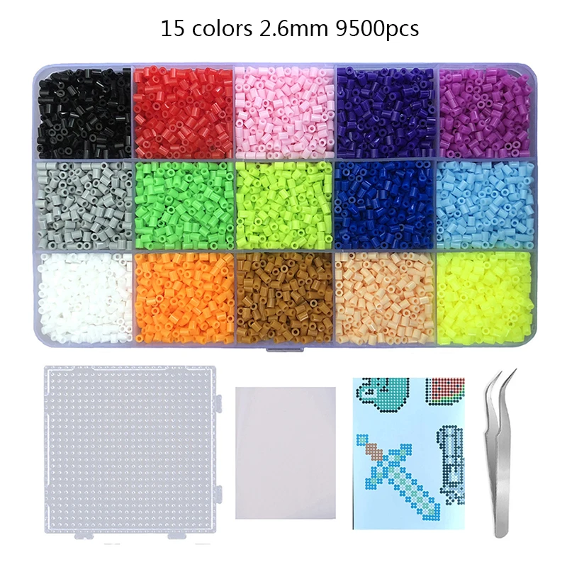 15 สี 5 มม./2.6 มม.ชุดละลายลูกปัด Pixel Art ปริศนา Hama ลูกปัด DIY 3D ปริศนา Handmade ของขวัญฟิวส์ลูกปัดชุดลูกปัดเหล็กของเล่น