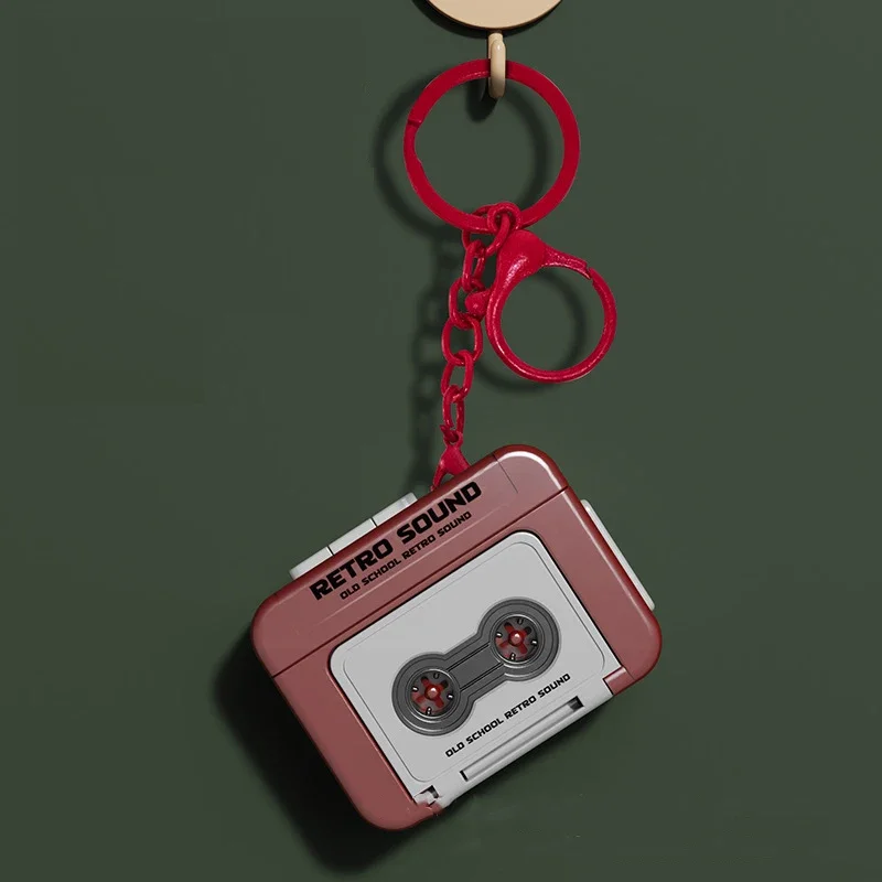 빈티지 테이프 레코더 키 체인 커플 선물 키 체인 미니 재미 뮤직 박스 펜던트 작은 장식 DIY 뮤직 박스 운동 키 체인