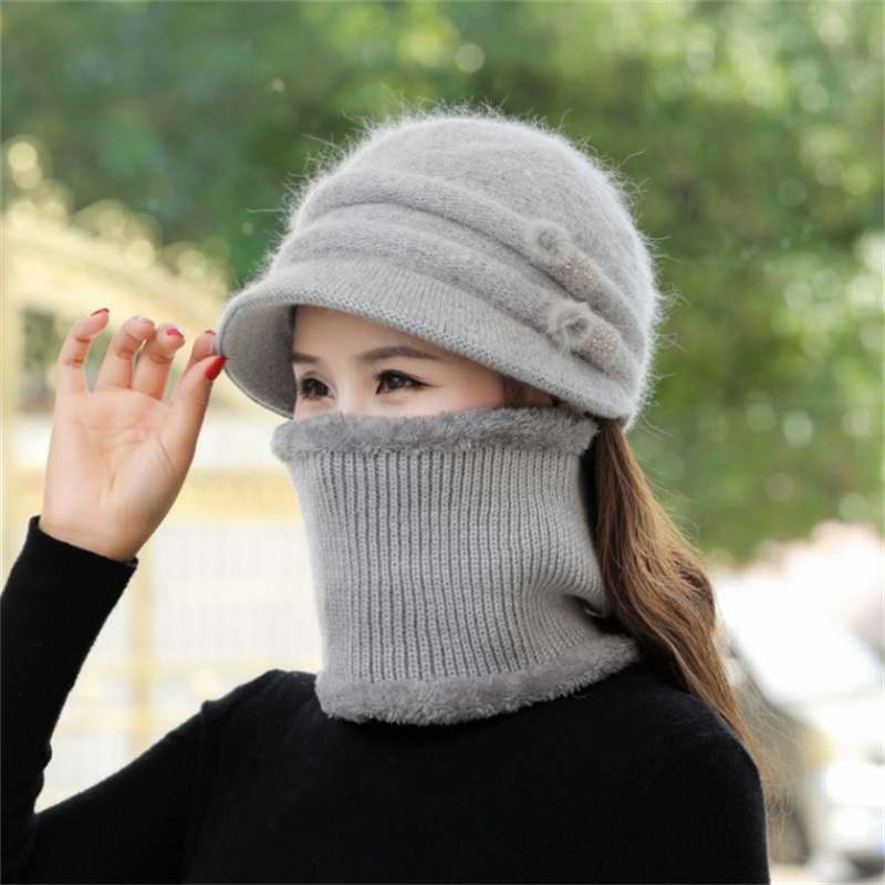 Dames Wintermuts Houden Warme Muts Toe Te Voegen Bont Gevoerde Caps En Sjaal Set Warm Voor Vrouwelijke Casual Konijnenbont Winter Gebreide Muts