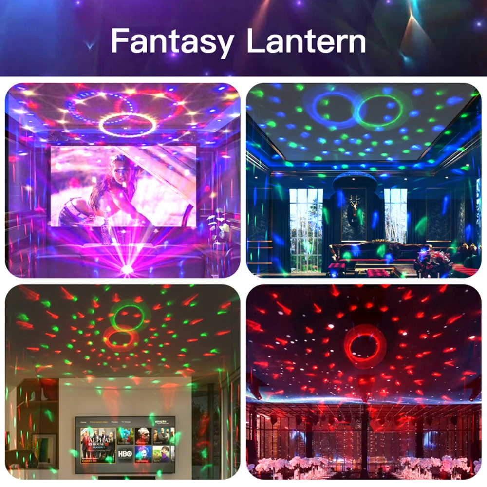 ลําโพงดีเจดิสโก้บอลไร้สายบลูทูธเพลงหมุนเวทีแสง RGB Strobe เลเซอร์โปรเจคเตอร์แบบชาร์จไฟได้ Party Light
