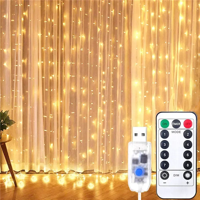 Guirnalda de luces LED para decoración del hogar, cortina de Navidad de 3x3/4x3/6x3m, guirnalda de luces de hadas, iluminación para dormitorio y boda