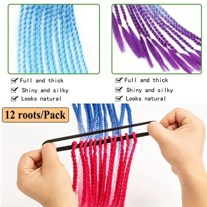 WIGSIN 24Inch Synthetische Lange Ombre Regenboog Box Braid Paardenstaart Haarverlenging voor Vrouwen Rubberen Band Kapsel voor Vrouwen