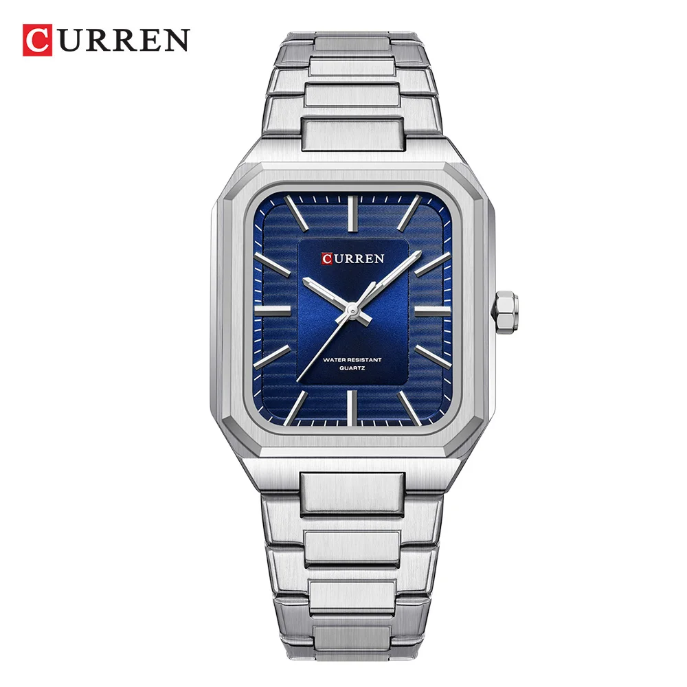 CURREN 8457 Relógio quadrado minimalista com pulseira de aço à prova d'água para casal relógio masculino e feminino com mostrador de barra