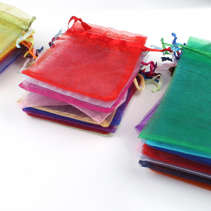 Saco colorido do Drawstring do Organza, Sacos De Embalagem De Jóias, Bolsas De Armazenamento De Presente De Casamento, 10x12cm, 10x18cm, 100Pcs