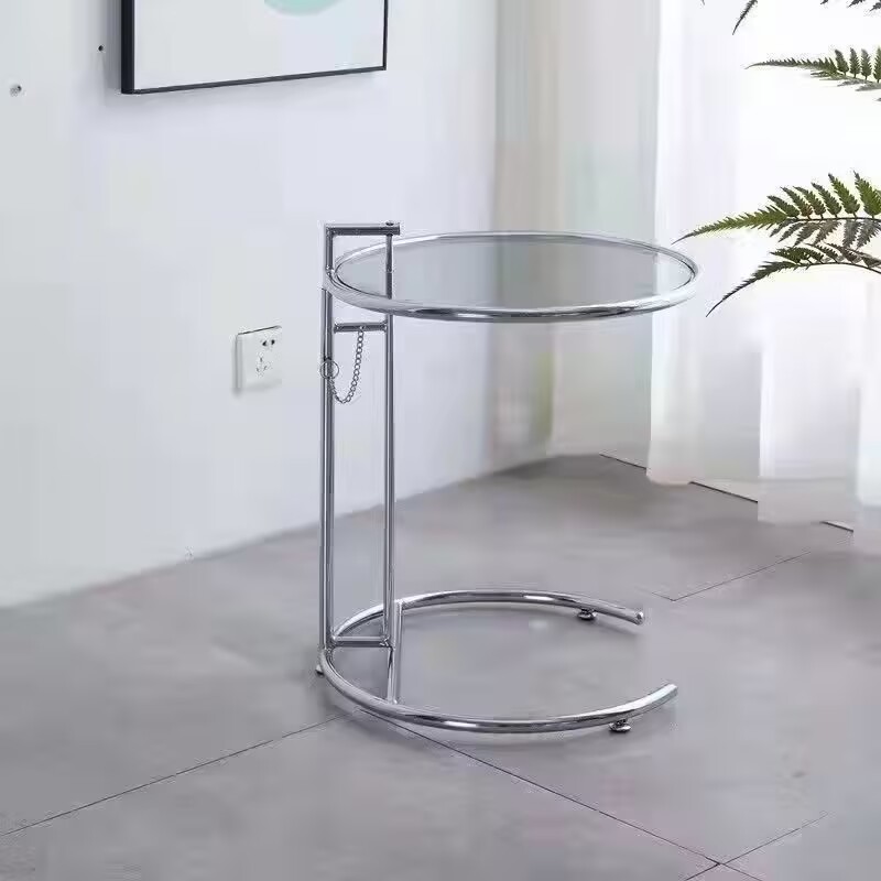 Mesas de centro de vidrio nórdico, muebles de sala de estar, mesa lateral de balcón, mesa de té de elevación de acero inoxidable, mesitas de noche transparentes