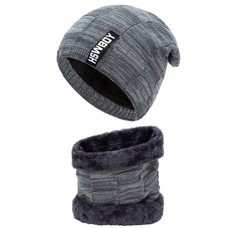 Winter Hat Scarf Set for Men Knitted Beanie with Scarves Thick Soft Plush Keep Warm Accessories Fashion