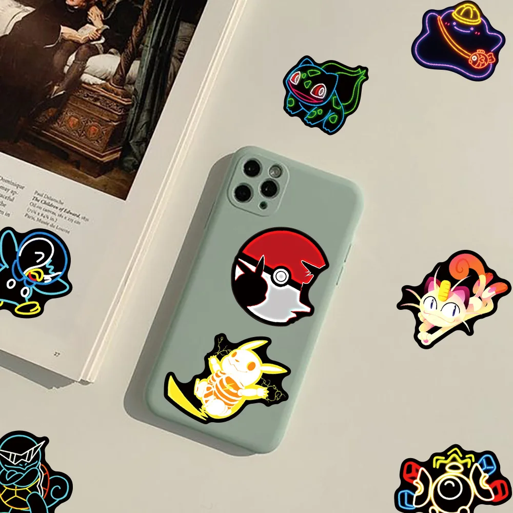 50PCS Kawaii Cool Neon Pokemon สติกเกอร์กันน้ําอะนิเมะ Pikachu Graffiti Decal สําหรับแล็ปท็อปสเก็ตบอร์ดโทรศัพท์ Cool สติกเกอร์การ์ตูน
