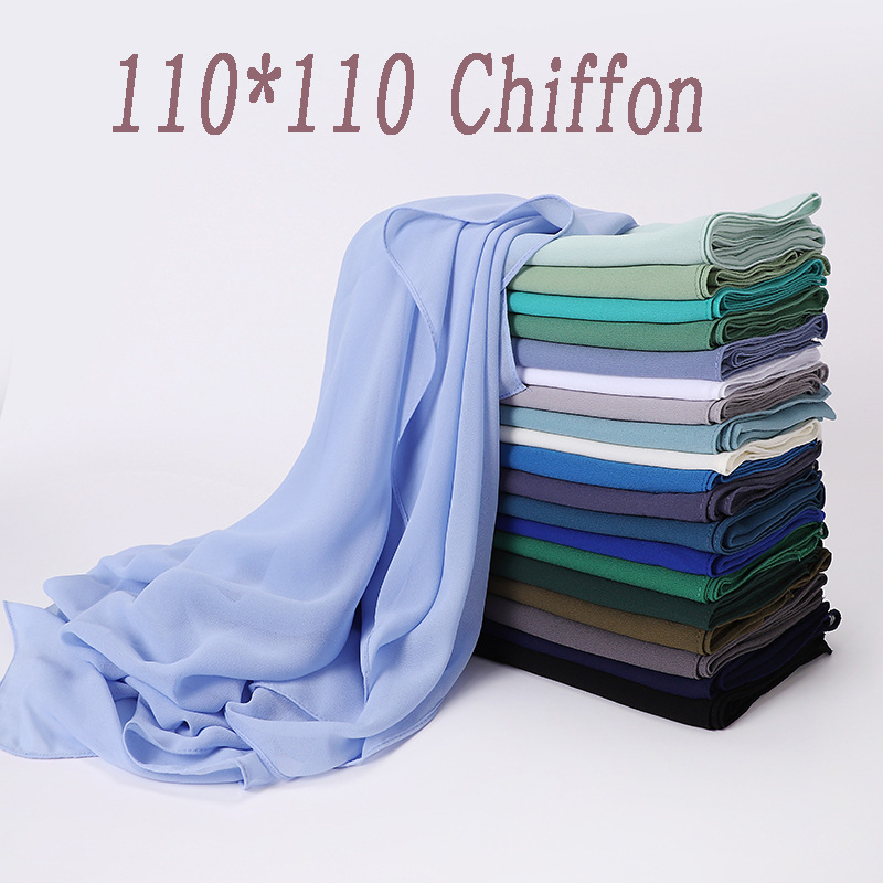 110*110cm quadrado chiffon hijab lenços sólidos para mulheres xales muçulmanos headwraps casual cor lisa hijab