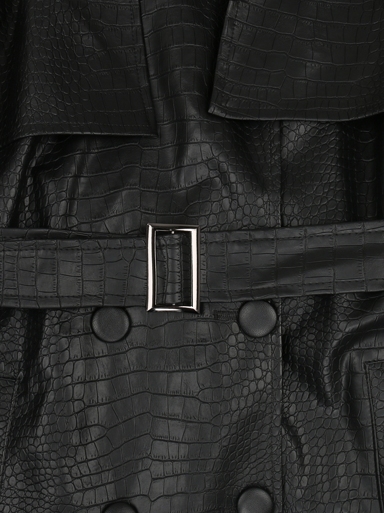 Casaco de couro com estampa nerazzurri-crocodilo para mulheres, impermeável impermeável com cinto, longo e solto, vermelho, trespassado duplo, moda, outono