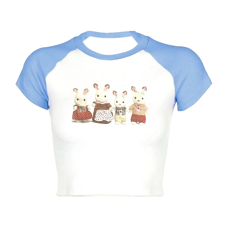 ชุดสตรีทแวร์แขนสั้นน่ารักพิมพ์ลายตัวอักษรสวยงามเสื้อยืดเด็กอ่อนสไตล์ Y2k เสื้อครอปวินเทจแฟชั่นสำหรับผู้หญิงผู้หญิงแนวพังก์อีโม2000S