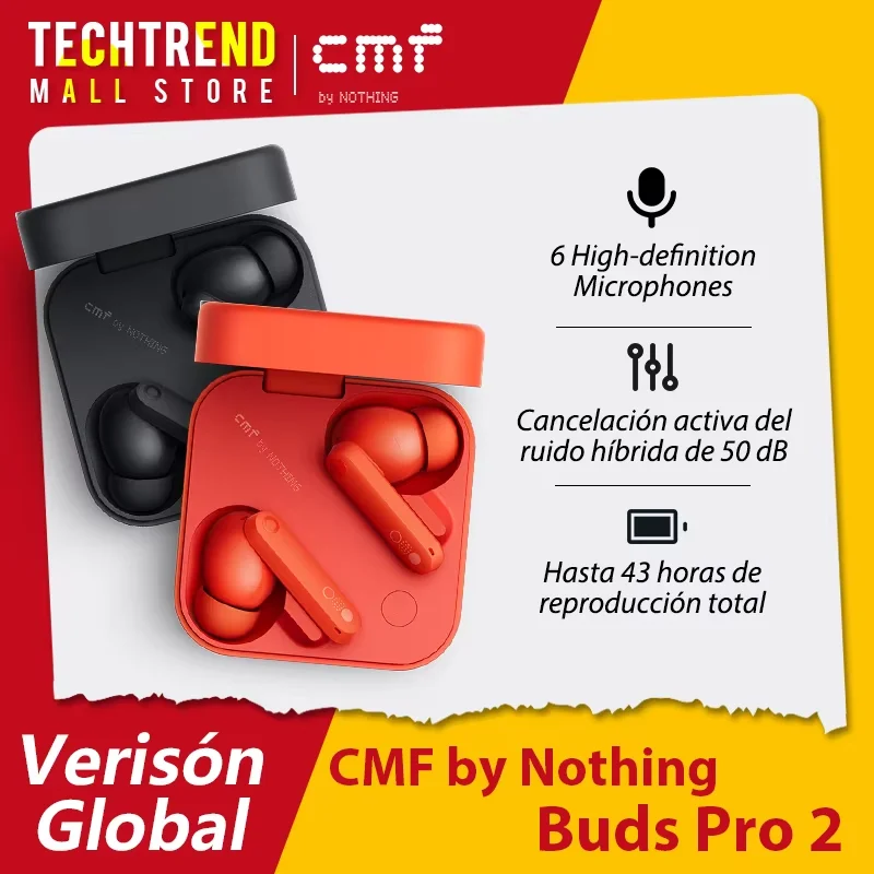 Neue globale Version CMF Buds Pro 2, mit 50 dB Hybrid-Aktivgeräuschunterdrückung, 6 HD-Mikrofone, IP55, Bluetooth 5.3 Buds Pro2