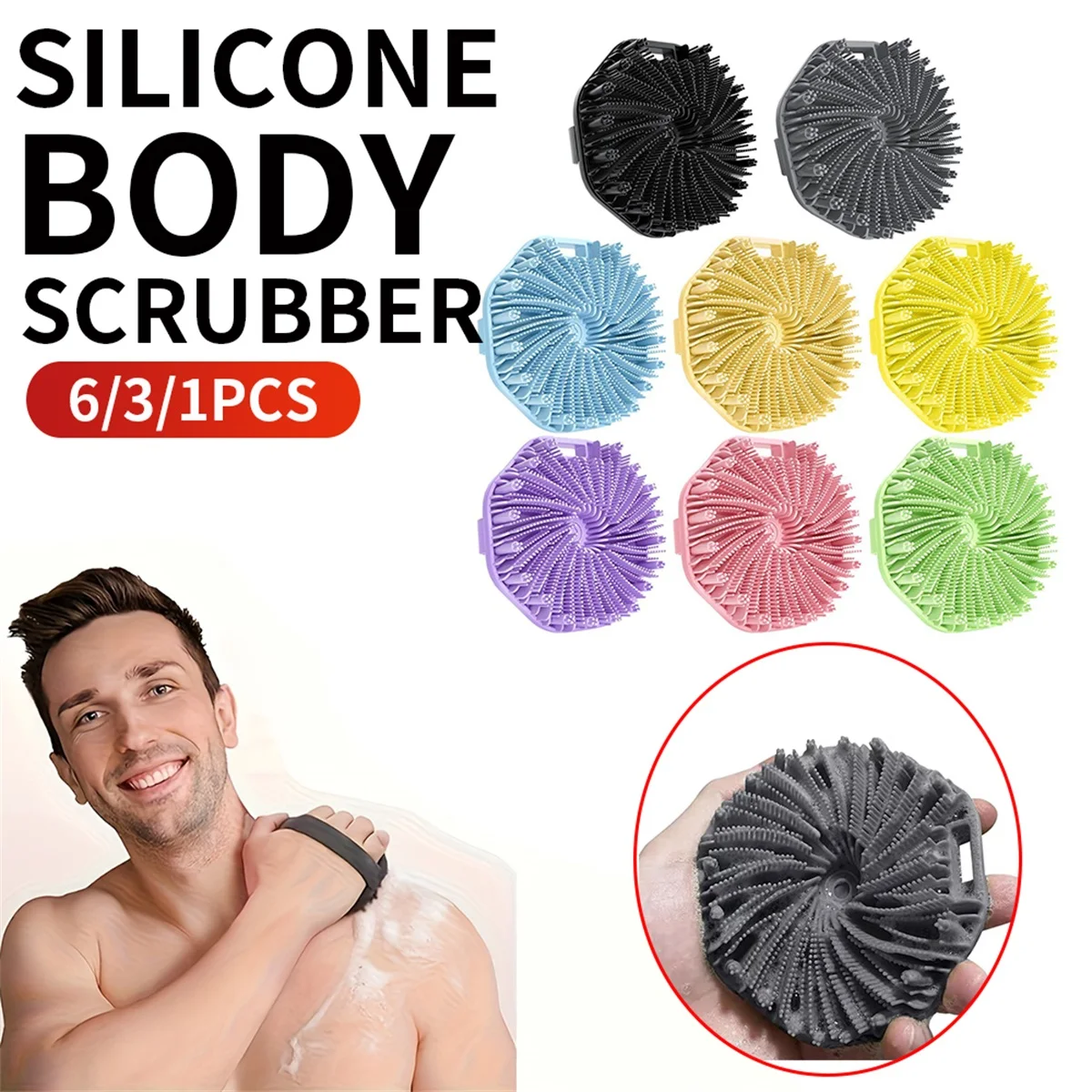 6/3/1pcs Escova de chuveiro giratória de silicone poligonal - Escova de massagem, escova de chuveiro, escova de chuveiro, escova de lavagem de cabelo - adequada