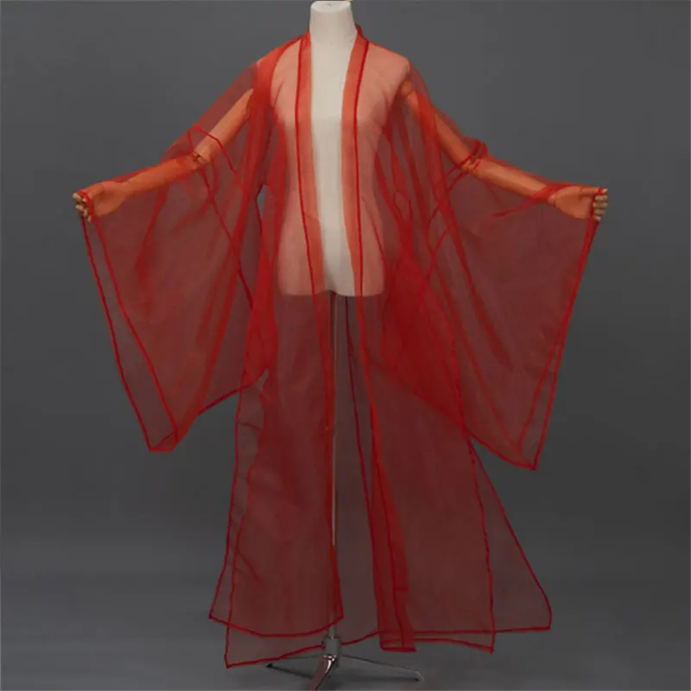 Ancient Chinese Hanfu Solid Color Tulle Cardigan Wide Sleeve Coat Classical Folk Dance Costume Stage Performance Photo Clothing