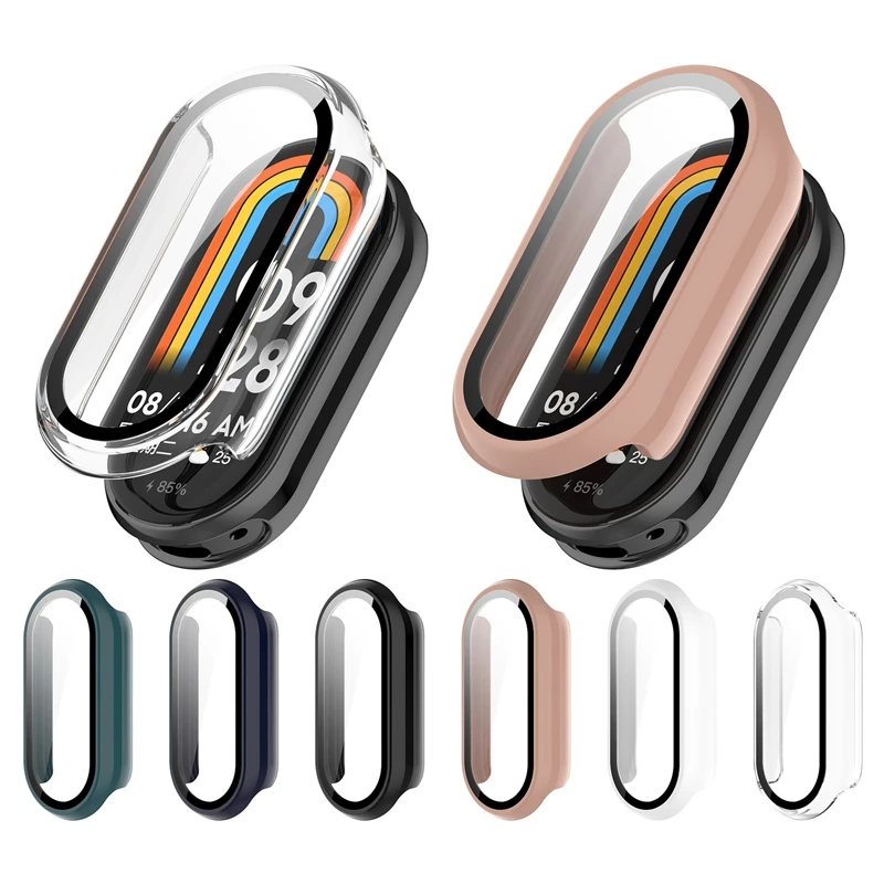 + แก้วสําหรับ Xiao mi mi Band 9 Anti-scratch ป้องกันรอบ PC ป้องกันหน้าจอกันชนสําหรับ mi Band 9 ฝาครอบ SHELL