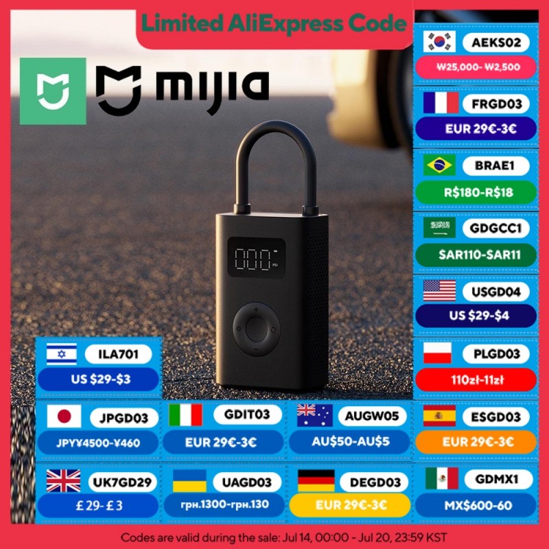 MIJIA Tragbarer elektrischer Luftkompressor 2, entspricht 10 Reifen, wenn vollständig aufgeladen wird, Luftpumpe 150 PSI Autoreifenpumpe mit LED-Leuchten aufgeladen