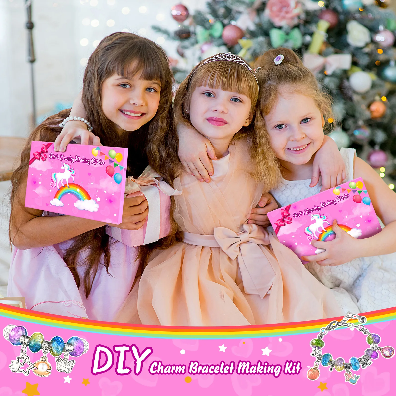 218 ชิ้น DIY สาว Charm สร้อยข้อมือสร้อยคอชุดสําหรับเครื่องประดับเด็กยูนิคอร์นอุปกรณ์ Make ความคิดสร้างสรรค์ศิลปะหัตถกรรมชุด