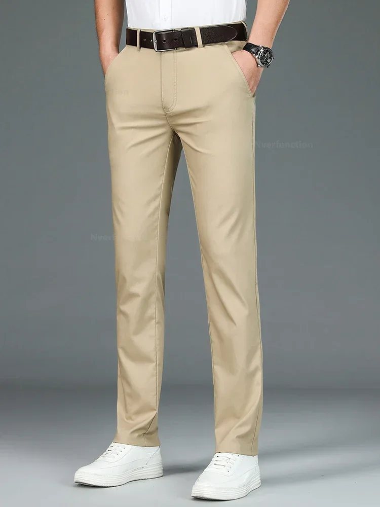 Sommer neue Herren Bambus faser schlanke Business Freizeit hose Mode klassische atmungsaktive Designer formale lange Hose männliche Kleidung
