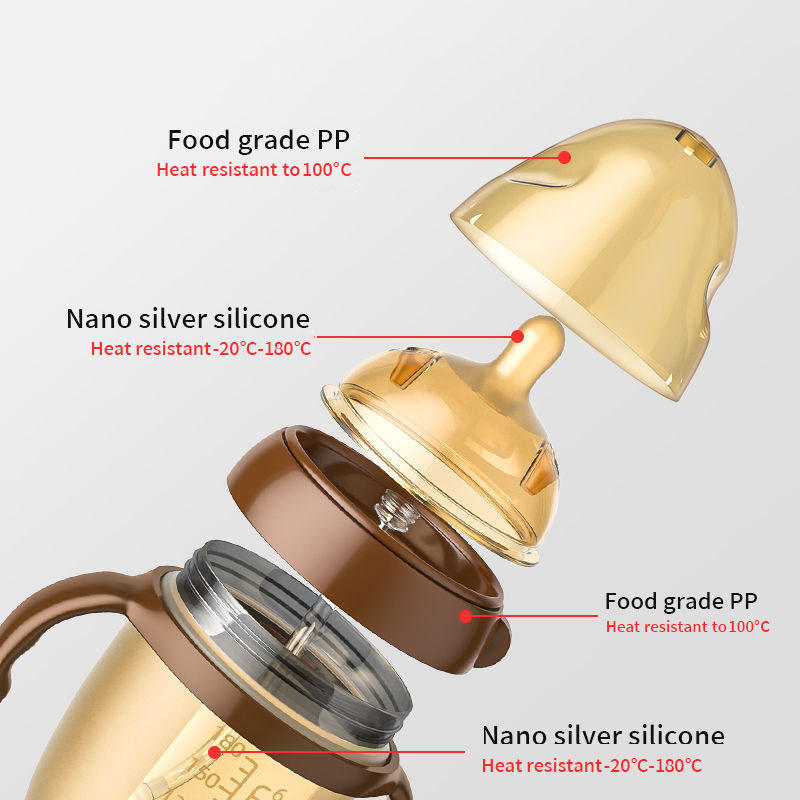 Mamadeira nano de silicone com alça para desmame de bebê, garrafa anti-asfixia para bebês de 0 a 9 meses, 150ml/250ml