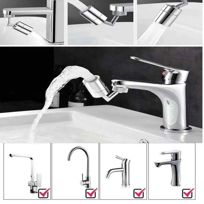 720-Grad-Universal-Wasserhahnbelüfter, spritzwassergeschützt, schwenkbar, wassersparend, ABS-Kunststoff, Wasserhahn-Sprühkopf, Waschbecken-Wasserhahn-Extender-Adapter
