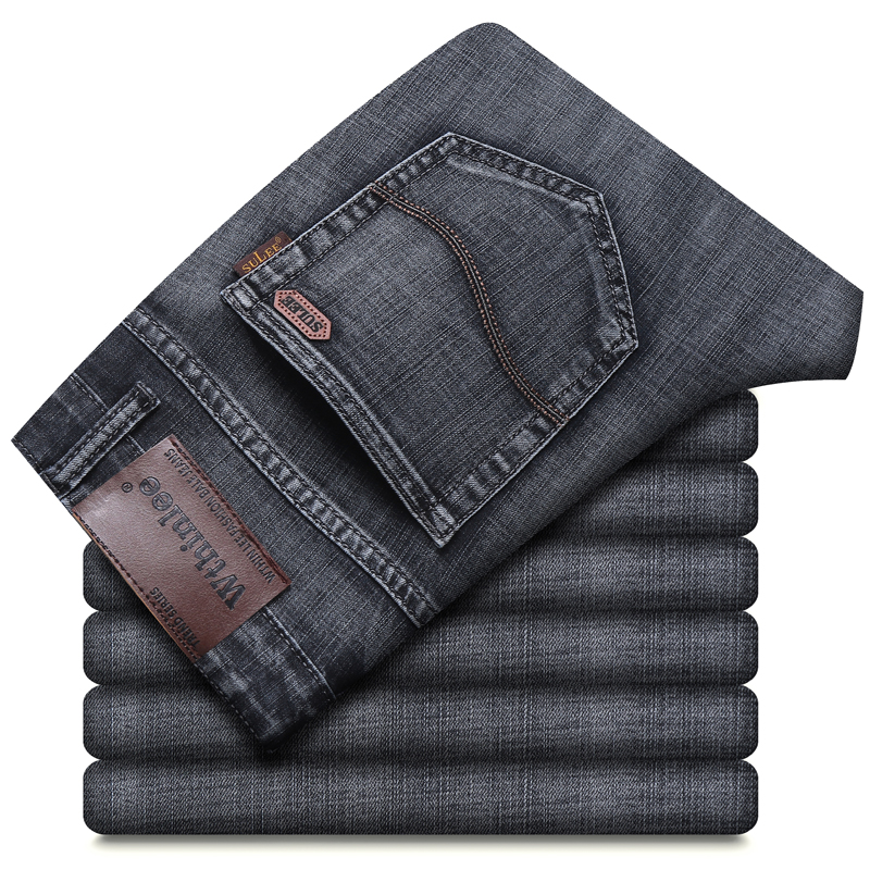 Nuevos pantalones vaqueros rectos ajustados de estilo de negocios para hombre, pantalones vaqueros informales elásticos clásicos azules y negros a la moda para hombre de talla grande 40