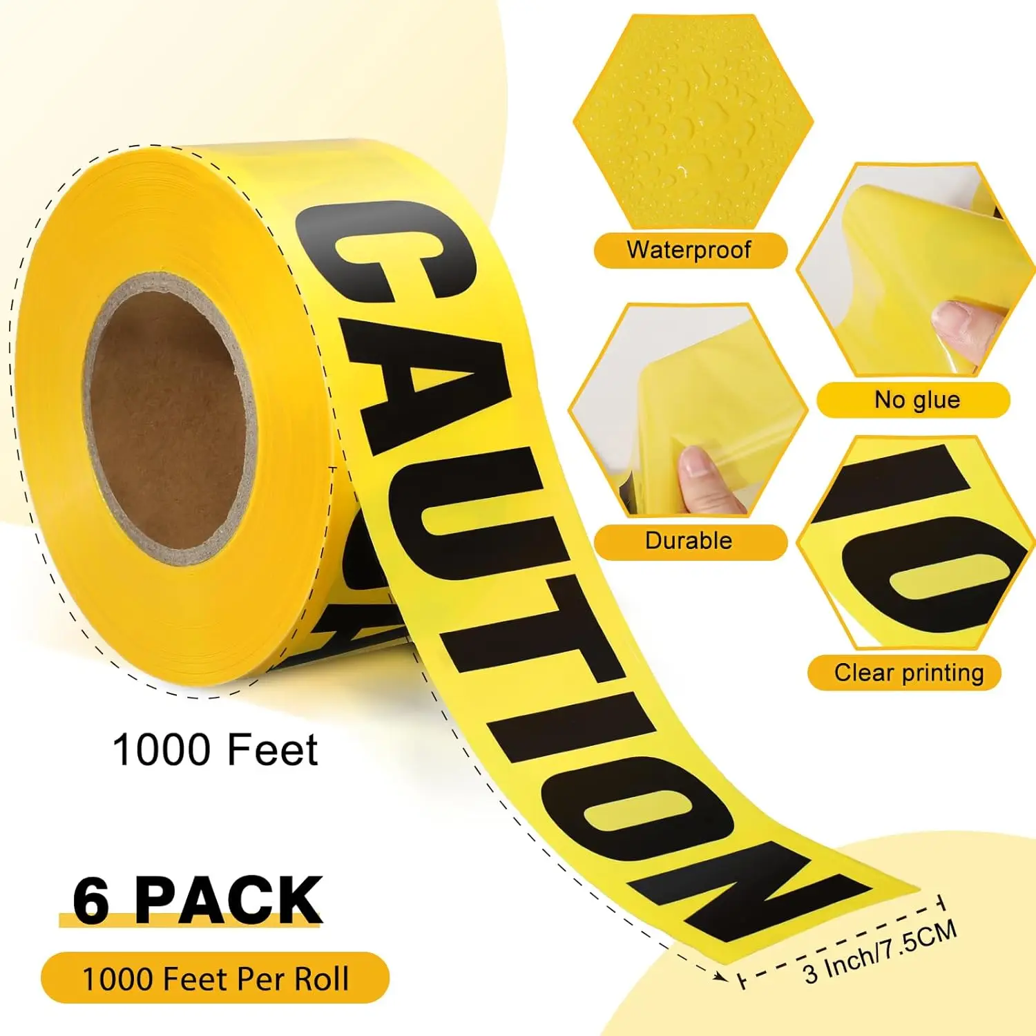 Premium Yellow Caution Tape, Bright Yellow W, Wide for Maximum Readability, Strongest & Thickest Tape for Danger/Hazardous Areas